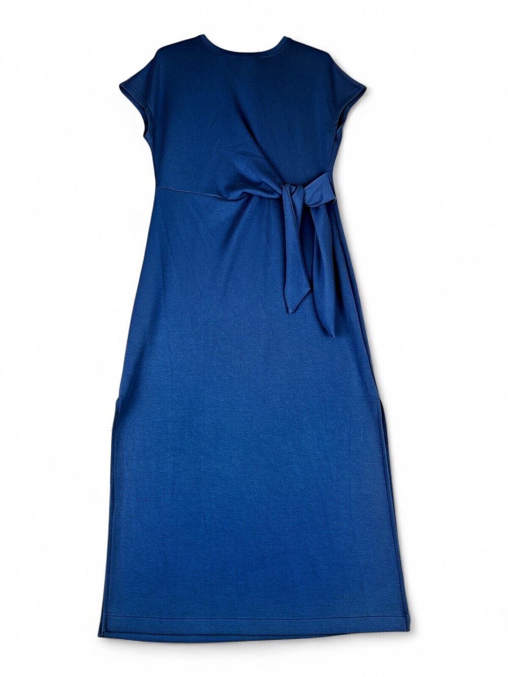 Spanx Navy Tie-Waist Maxi Dress L Cap Sleeve
